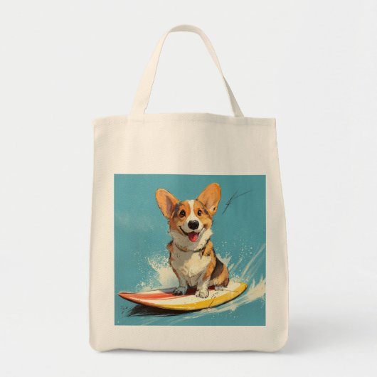 Corgi Dog Riding Surfboard Tote Bag (Voorkant)