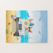 corgi Dog Rijden op strand  Legpuzzel (Horizontaal)