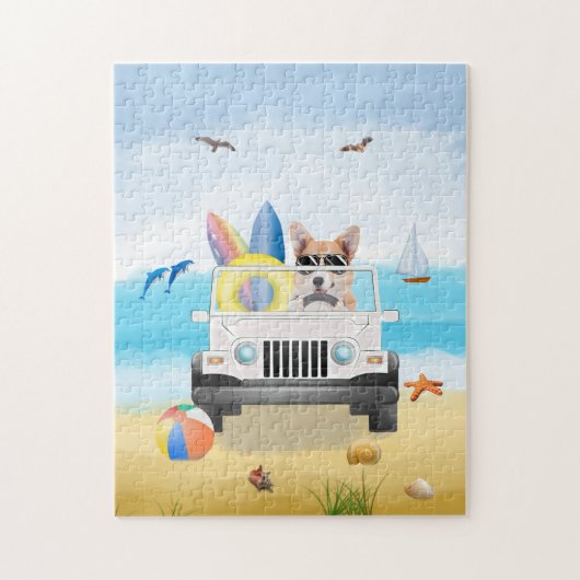corgi Dog Rijden op strand  Legpuzzel (Verticaal)
