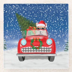 Corgi Dog rijdt met sneeuwkerst Glazen Onderzetter