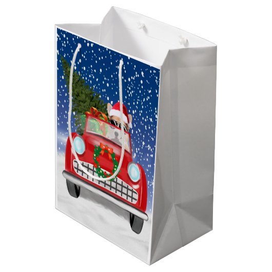 Corgi Dog rijdt met sneeuwkerst Medium Cadeauzakje (Achterkant Gekanteld)