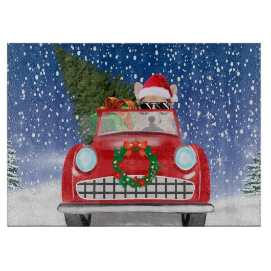 Corgi Dog rijdt met sneeuwkerst Snijplank (Voorkant)