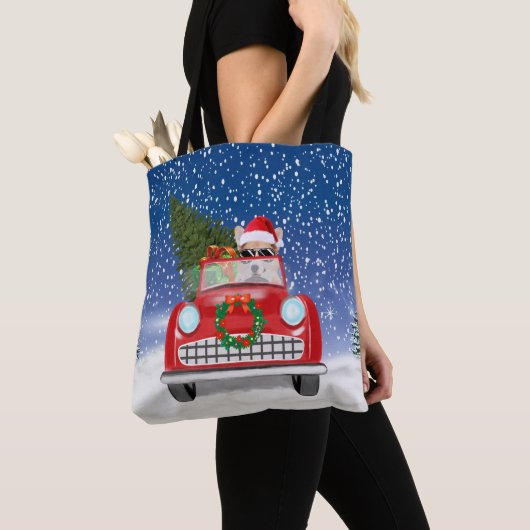 Corgi Dog rijdt met sneeuwkerst Tote Bag (Dichtbij)