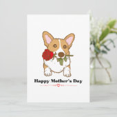 Corgi Dog Roos Biting Roos in mond-Moederdag (Staand voorkant)