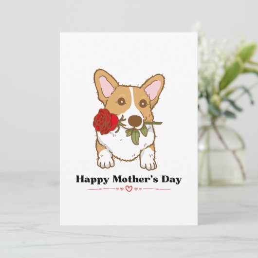 Corgi Dog Roos Biting Roos in mond-Moederdag (Staand voorkant)