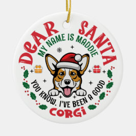 Corgi Dog Santa Christmas Aangepaste naam Keramisch Ornament