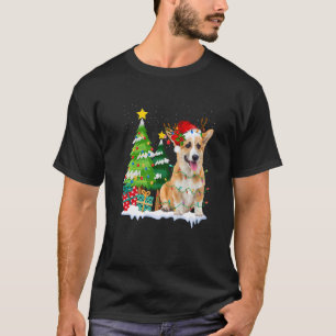 Corgi Dog Santa Hat Reindeer kerstlampjes T-shirt