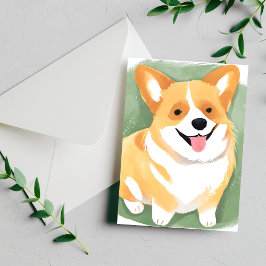 Corgi Dog | Schattigee Hondenras Waterverf Briefkaart