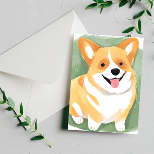 Corgi Dog   Schattigee Hondenras Waterverf Briefkaart