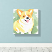 Corgi Dog | Schattigee Hondenras Waterverf Canvas Afdruk (Insitu (Houten vloer))