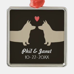 Corgi Dog Silhouettes Love Weddenschap Couple Cust Metalen Ornament