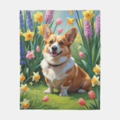 Corgi Dog Spring Bloemen Schilderen Fleece Deken (Voorkant)