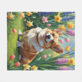 Corgi Dog Spring Bloemen Schilderen Fleece Deken (Voorkant (Horizontaal))