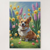 Corgi Dog Spring Bloemen Schilderen Legpuzzel (Verticaal)