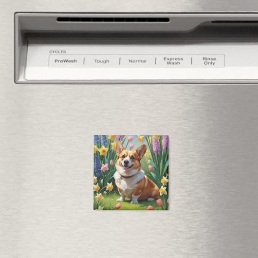 Corgi Dog Spring Bloemen Schilderen Magneet (Insitu (Vaatwasser))