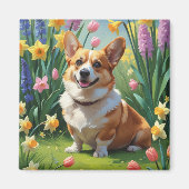 Corgi Dog Spring Bloemen Schilderen Magneet (Voorkant)