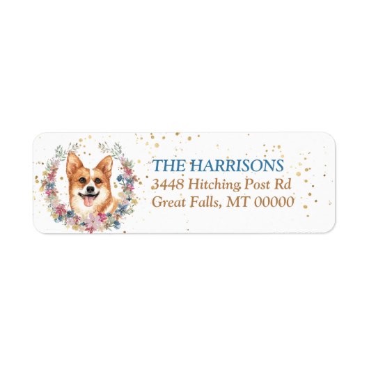 Corgi Dog Spring Flowers Wreath Etiket (Voorkant)
