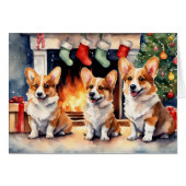 Corgi Dog Trio By the Christmas Fireplace (Voorkant Horizontaal)
