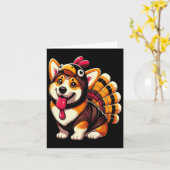 Corgi Dog Turkije Thanksgiving Kostuum Vrouwen Man Kaart (Gele Bloem)