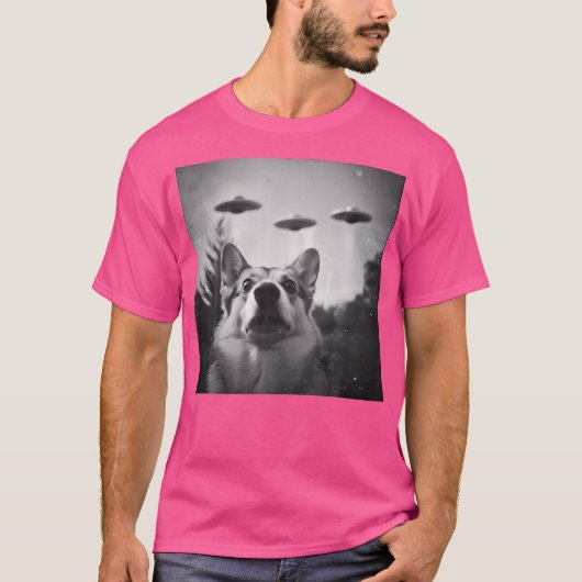 Corgi Dog Ufo Alien Encounter Grappig Gek T-shirt (Voorkant)