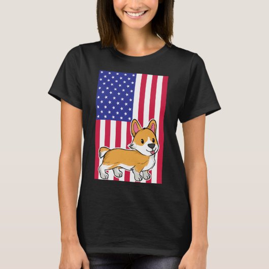 Corgi Dog Usa Flag T-shirt (Voorkant)