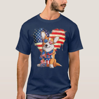 Corgi Dog USA Vlag op 4 juli Onafhankelijkheid Cor T-shirt