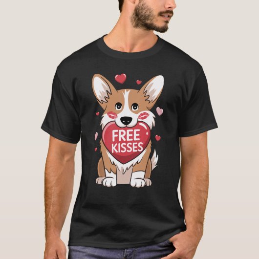 Corgi Dog Valentijnsdag Gratis Kusjes T-shirt (Voorkant)