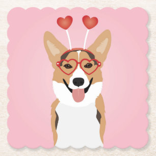 Corgi Dog Valentijnsdag Kartonnen Onderzetters