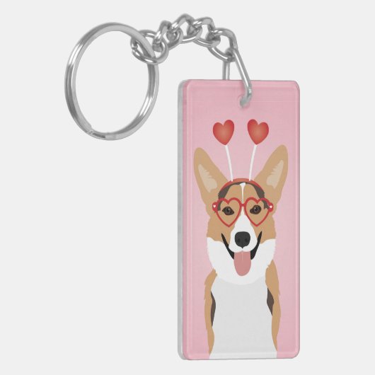 Corgi Dog Valentijnsdag Sleutelhanger (Voorkant Links)