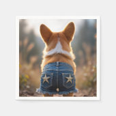 Corgi Dog Wearing Blue Frayed Denim Shorts Servet (Voorkant)