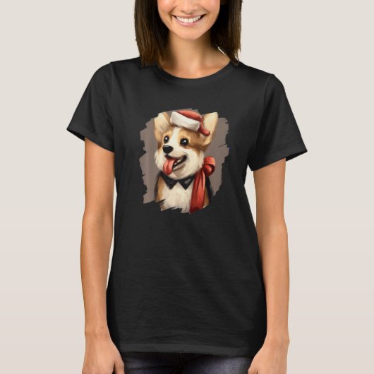 Corgi Dog Wearing Santa Claus Hat Cute  Christmas  T-shirt (Voorkant)