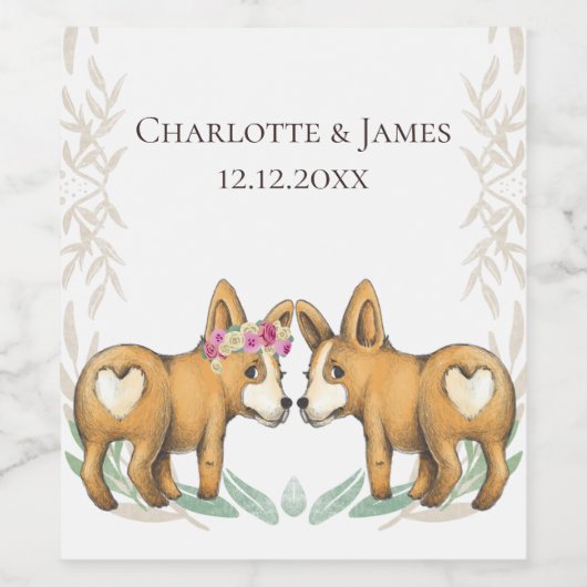 Corgi Dog Wedding gepersonaliseerd Wijn Etiket (Enkel label)