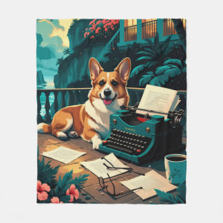 Corgi Dog with glossy fur and a gentleman vintage Fleece Deken