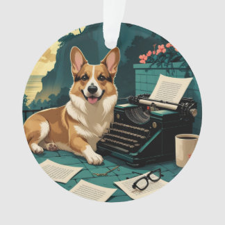 Corgi Dog with glossy fur and a gentleman vintage Ornament