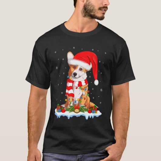 Corgi Dog Xmas met kerstverlichting kerstmis Corgi T-shirt (Voorkant)