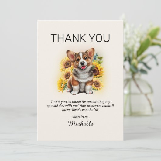 Corgi Dog Zonnebloemen Verjaardag Bedankt (Staand voorkant)