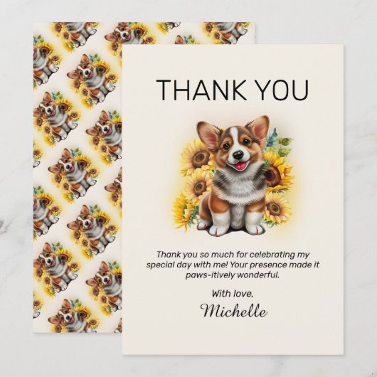 Corgi Dog Zonnebloemen Verjaardag Bedankt (Voorkant / Achterkant)