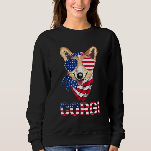 Corgi Dog Zonnebrillen Amerikaanse vlag op 4 juli  Trui (Voorkant)