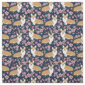 corgi dogs cherry blossom navy stof (Swatch)