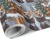 Corgi Dogs Christmas Snow Holiday Cadeaupapier (Rol Hoek)