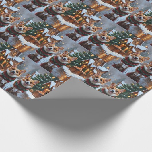 Corgi Dogs Christmas Snow Holiday Cadeaupapier (Hoek)
