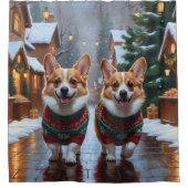 Corgi Dogs Christmas Snow Holiday Douchegordijn (Voorkant)