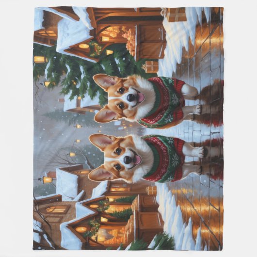 Corgi Dogs Christmas Snow Holiday Fleece Deken (Voorkant)