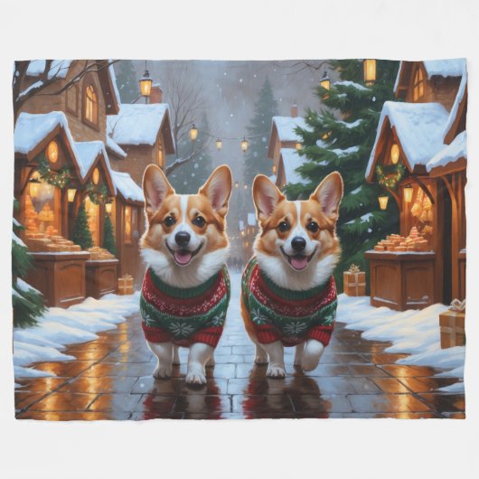 Corgi Dogs Christmas Snow Holiday Fleece Deken (Voorkant (Horizontaal))