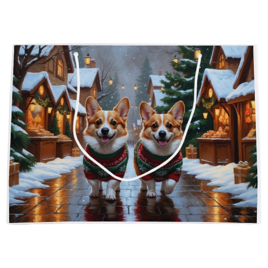 Corgi Dogs Christmas Snow Holiday Groot Cadeauzakje (Voorkant)