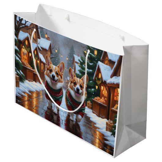 Corgi Dogs Christmas Snow Holiday Groot Cadeauzakje (Achterkant Gekanteld)