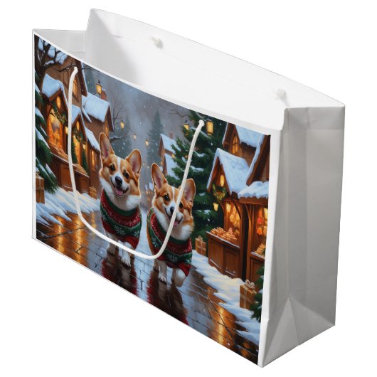 Corgi Dogs Christmas Snow Holiday Groot Cadeauzakje (Voorkant Gekanteld)