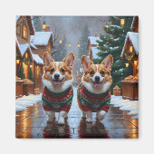 Corgi Dogs Christmas Snow Holiday Magneet (Voorkant)