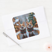 Corgi Dogs Christmas Snow Holiday Vierkante Sticker (Envelop)
