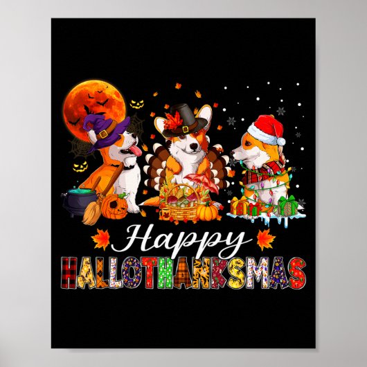 Corgi Dogs Halloween Thanksgiving Christmas Hallot Poster (Voorkant)